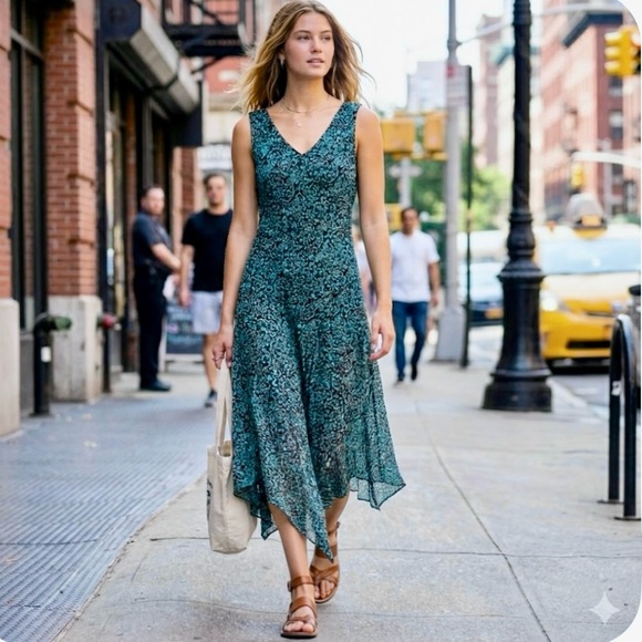 Vintage Dresses & Skirts - Elegant Brown and Green Patterned Dress